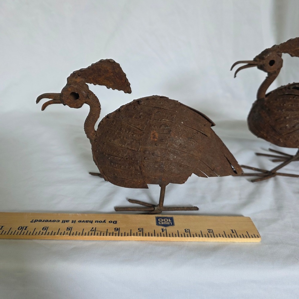 Brutalist-Style Rustic Welded Metal Bird Sculpture Set Folk Art Garden Statues - Picture 6 of 16